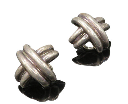 TIFFANY & CO. 925 Sterling Silver  Vintage Crossed Dome Drop Earrings  EG7931