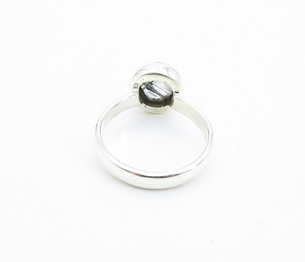 925 Sterling Silver  Cabochon Rutilated Quartz Solitaire Ring Sz 5.5  RG7818
