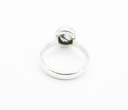 925 Sterling Silver  Cabochon Rutilated Quartz Solitaire Ring Sz 5.5  RG7818