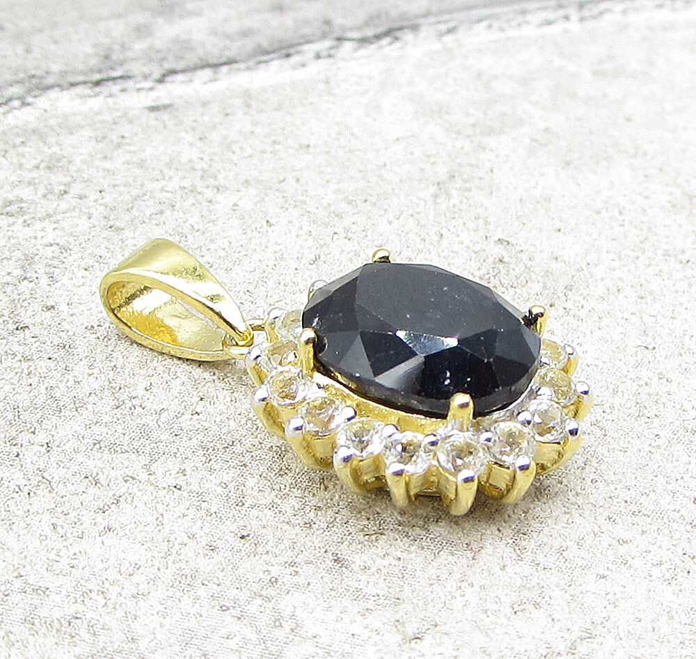Gold Over 925 Sterling Silver Sapphire & White Topaz Drop Pendant PT1128