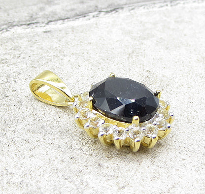 Gold Over 925 Sterling Silver Sapphire & White Topaz Drop Pendant PT1128