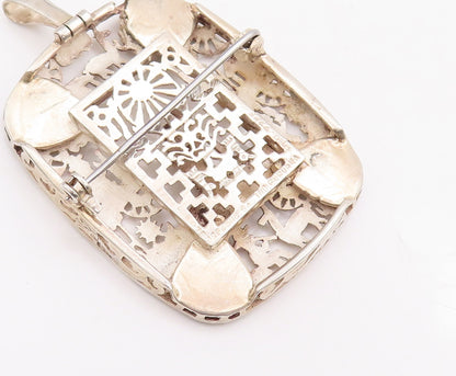 925 Sterling Silver Vintage Brooch Pin Egyptian Tribal Life Carved   BP11106