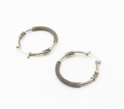 925 Sterling Silver  Vintage Dark Tone Rope Twist Swirl Hoop Earrings  EG7815