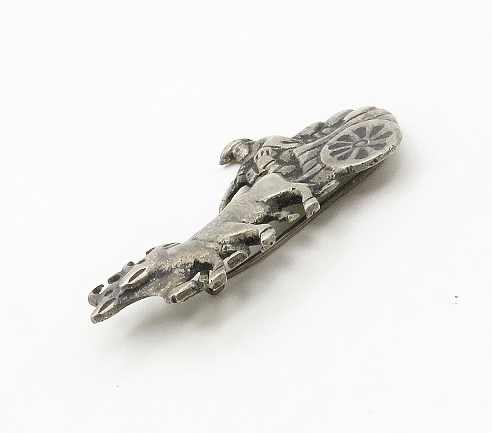 925 Sterling Silver  Vintage Antique Man On Bull Carriage Brooch Pin  BP5943