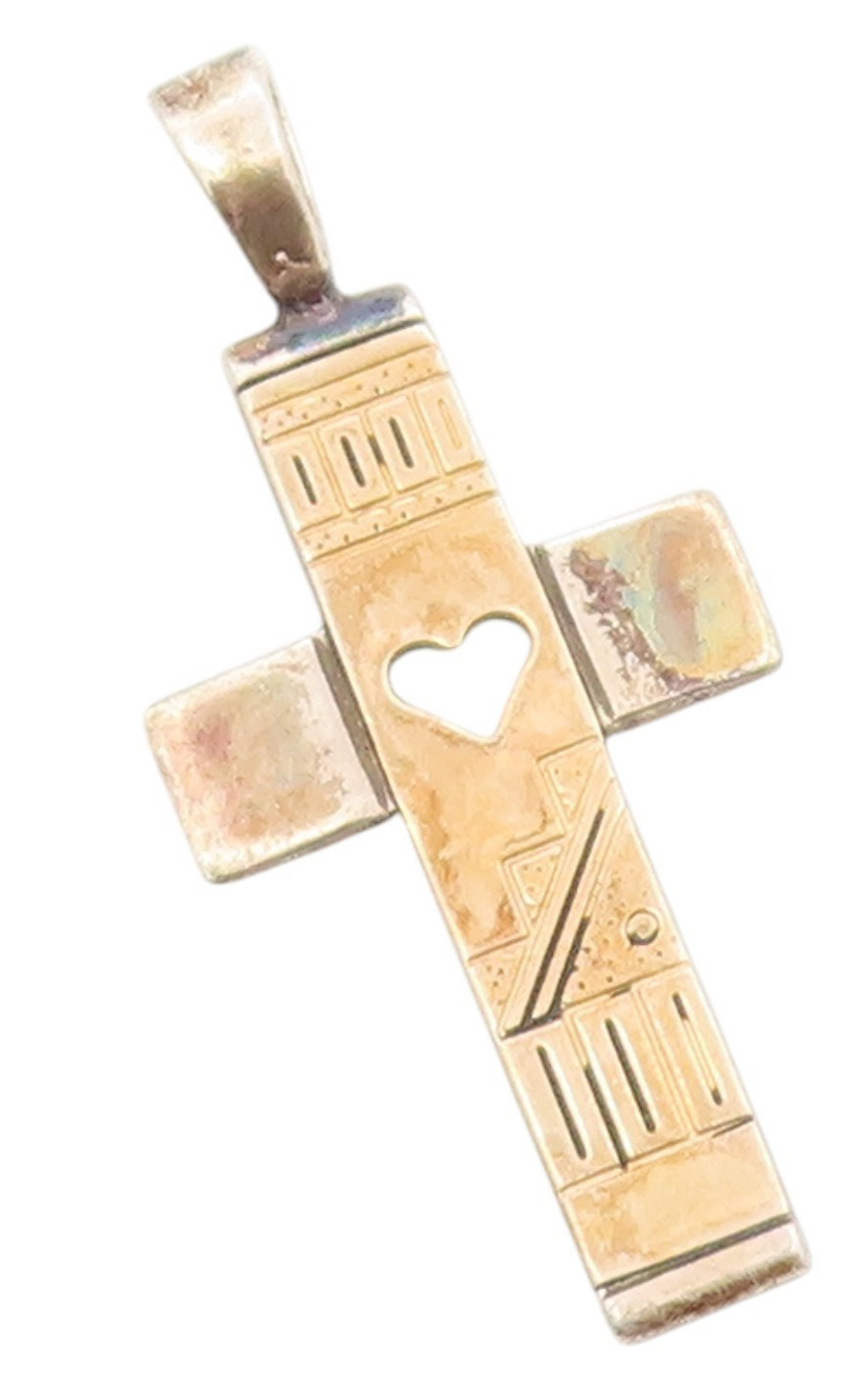 14K Gold & 925 Sterling Silver Vintage Pendant CAROLYN POLLACK Cross   PT24998