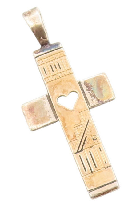 14K Gold & 925 Sterling Silver Vintage Pendant CAROLYN POLLACK Cross   PT24998