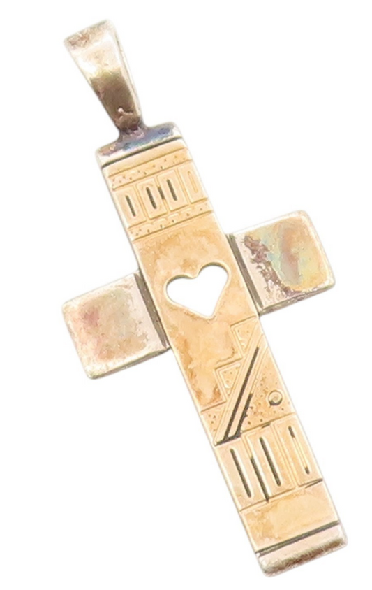 14K Gold & 925 Sterling Silver Vintage Pendant CAROLYN POLLACK Cross   PT24998