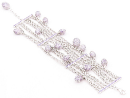 925 Sterling Silver Vintage Bracelet Dangling Amethyst Easter Eggs  BT11263