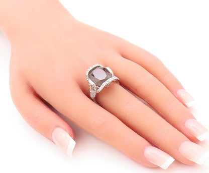 925 Sterling Silver Vintage Ring Smoky Quartz Cutout Topaz Inlay Sz 7.5  RG29754