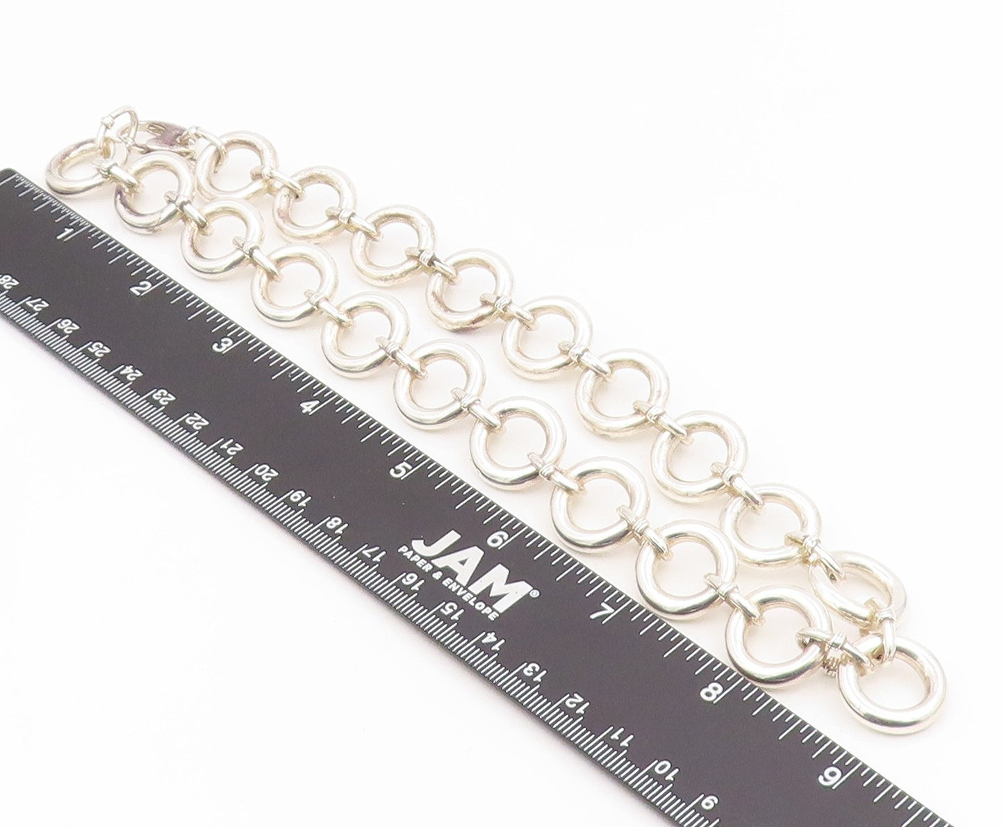 925 Sterling Silver Vintage Necklace Modernist Geometric Circles Link  NE4843