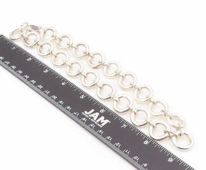 925 Sterling Silver Vintage Necklace Modernist Geometric Circles Link  NE4843