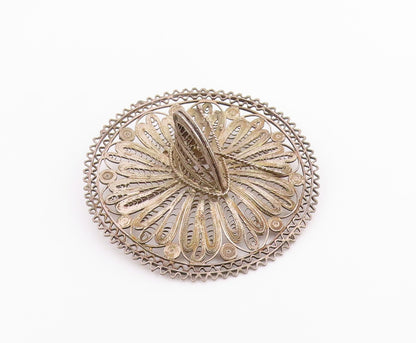 MEXICO 925 Silver  Vintage Antique Filigree Heavy Sombrero Brooch Pin  BP8080