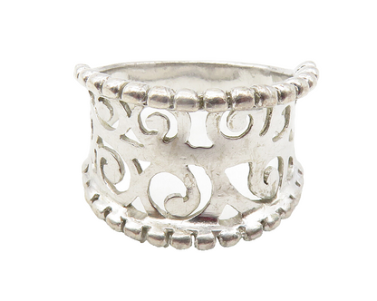 925 Sterling Silver  Shiny Swirl Cutout Fluted Trim Band Ring Sz 7  RG11802