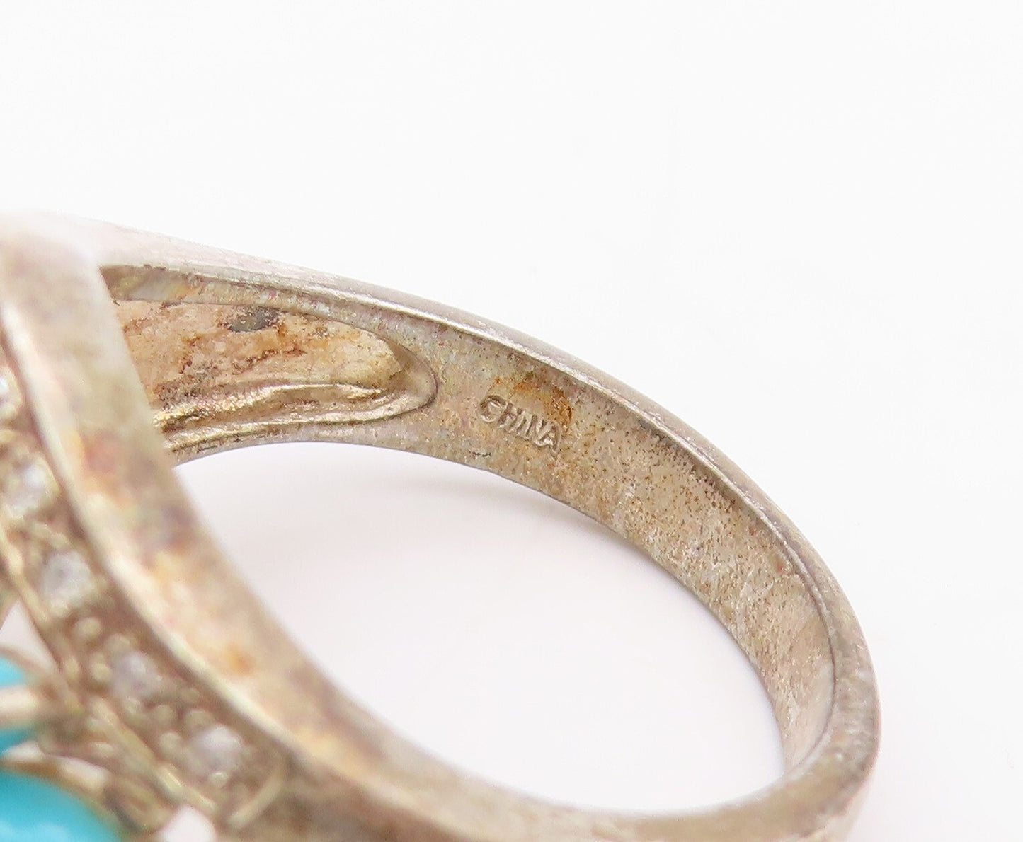 925 Sterling Silver Vintage Ring Diamonds, Turquoise & Lapis lazuli SZ 8 RG32091