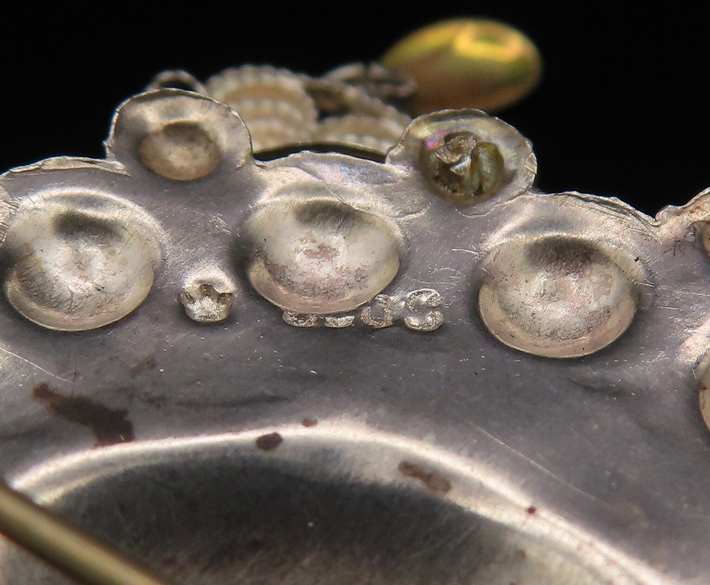 NORWAY 925 Silver  Vintage Two Tone Beaded Floral Disc Brooch Pin  BP9670