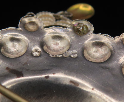 NORWAY 925 Silver  Vintage Two Tone Beaded Floral Disc Brooch Pin  BP9670