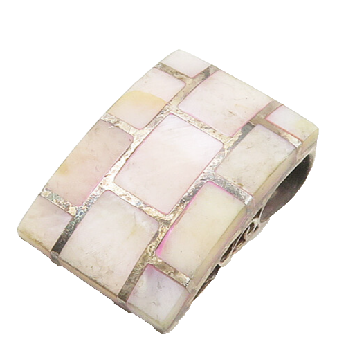 925 Sterling Silver   Vintage Mother Of Pearl Brick Layer Pendant  PT14627