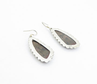 925 Sterling Silver  Vintage Jasper Wavy Twist Border Dangle Earrings  EG3568