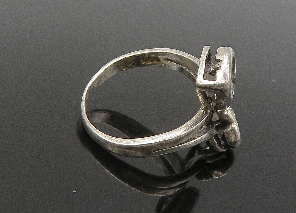 925 Sterling Silver  Vintage Topaz Love Hearts Bypass Band Ring Sz 6  RG22133