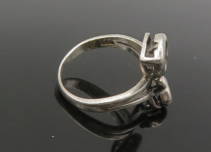 925 Sterling Silver  Vintage Topaz Love Hearts Bypass Band Ring Sz 6  RG22133
