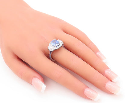 925 Sterling Silver Vintage Ring Designer Blue & White CZ Inlay  Sz 7  RG29594