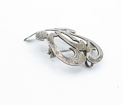 ISRAEL 925 Sterling Silver  Vintage Dark Tone Floral Leaf Brooch Pin  BP1842