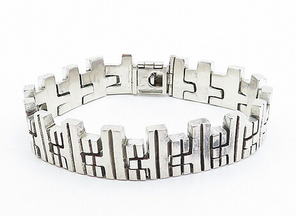 925 Sterling Silver  Vintage Shiny Polished Hinge Link Chain Bracelet  BT1400