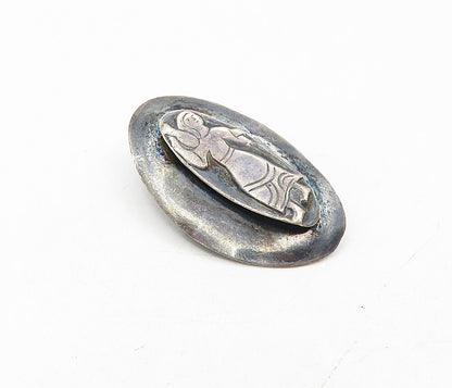 ISRAEL 925 Sterling Silver  Vintage Oxidized Woman Figure Brooch Pin  BP3393