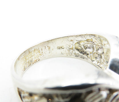 925 Sterling Silver  Vintage Modernist Chiseled Detail Band Ring Sz 7  RG6253