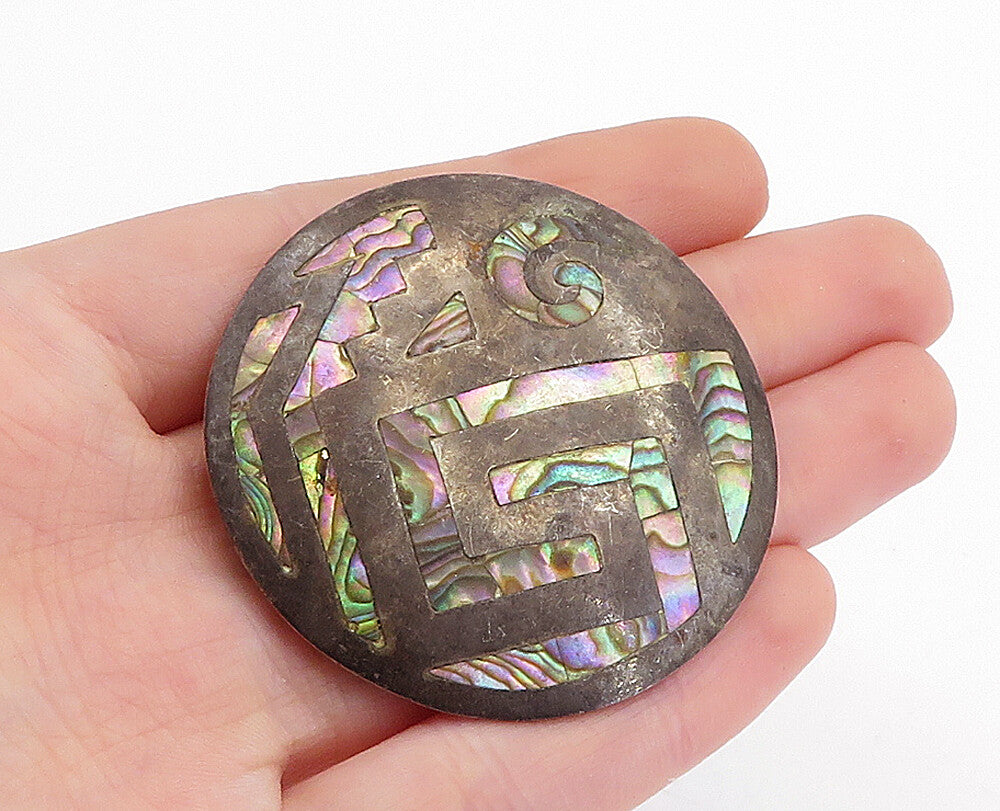 TAXCO MEXICO 925 Sterling Silver  Vintage Abalone Pattern Brooch Pin  BP1807