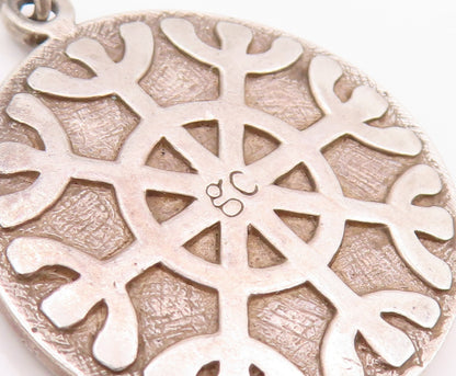 925 Sterling Silver Vintage Pendant Religious Brutalist Carved Om  PT23913