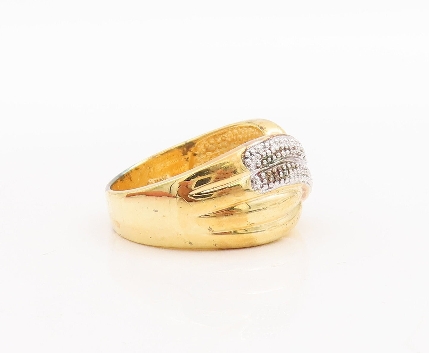 925 Sterling Silver Vintage Ring Gold Plated Swirly Carved CZ X  Sz 8  RG29191