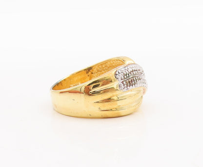 925 Sterling Silver Vintage Ring Gold Plated Swirly Carved CZ X  Sz 8  RG29191