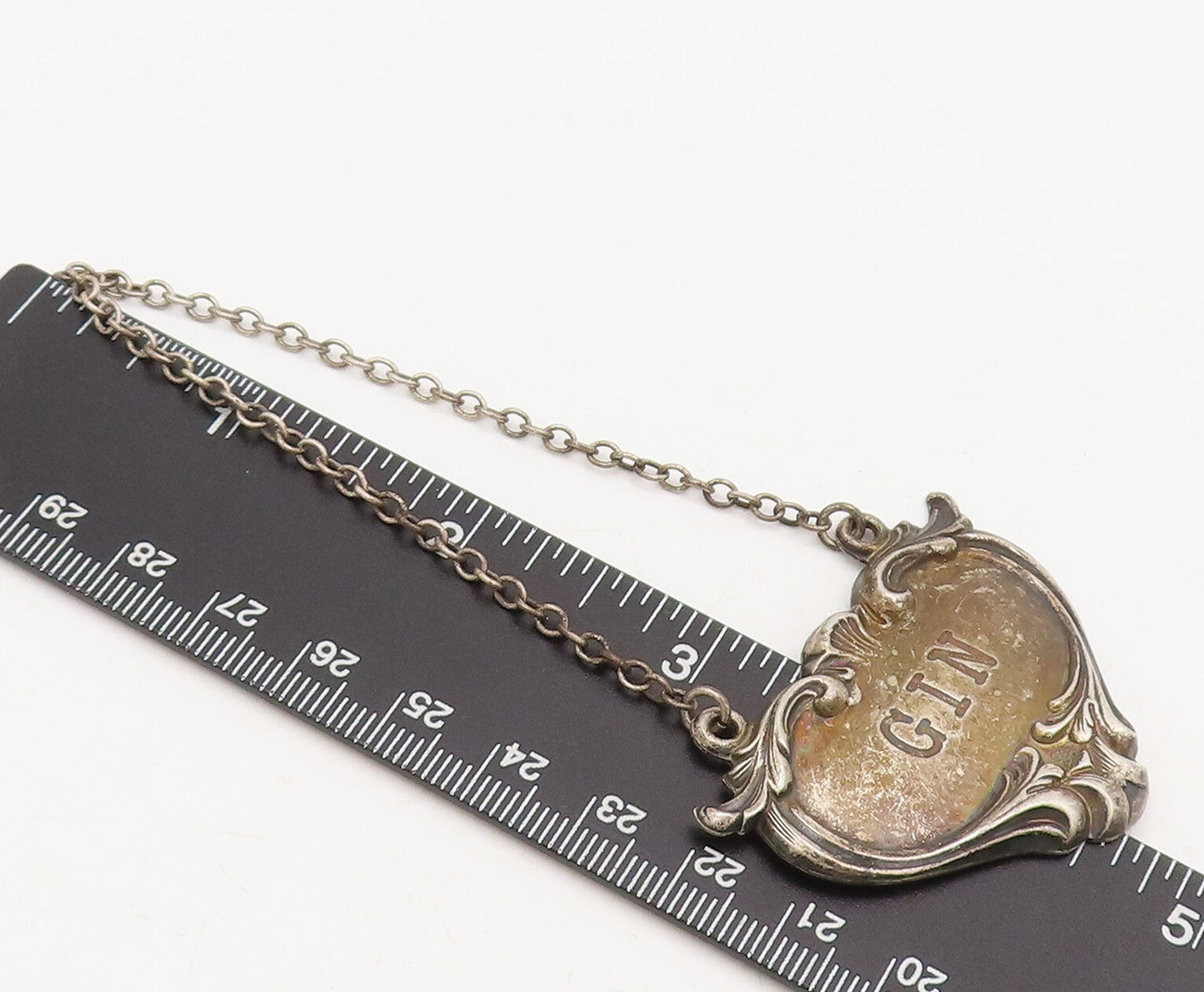 925 Sterling Silver Vintage Bottle Tag  Swirly Carved Heart Gin Tag  TR3688