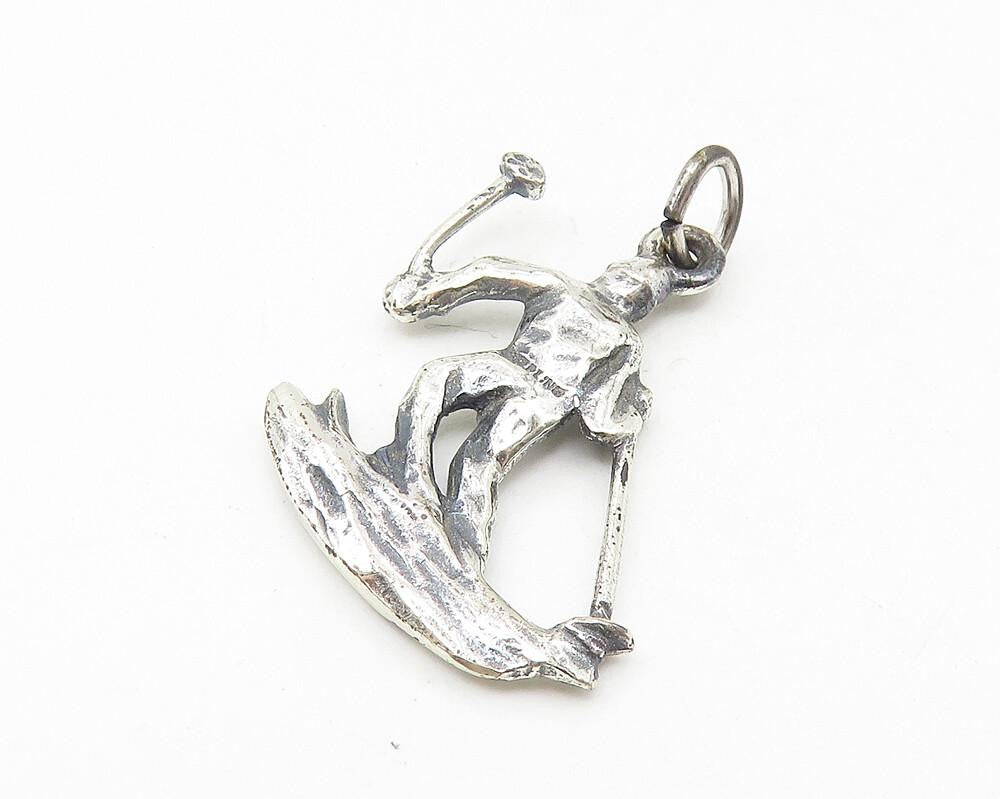 925 Sterling Silver  Vintage Shiny Petite Skiing Man Sports Pendant  PT8938