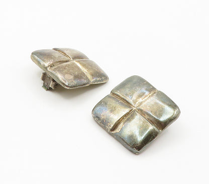 925 Sterling Silver  Vintage Dark Tone Square Non Pierce Drop Earrings  EG7741