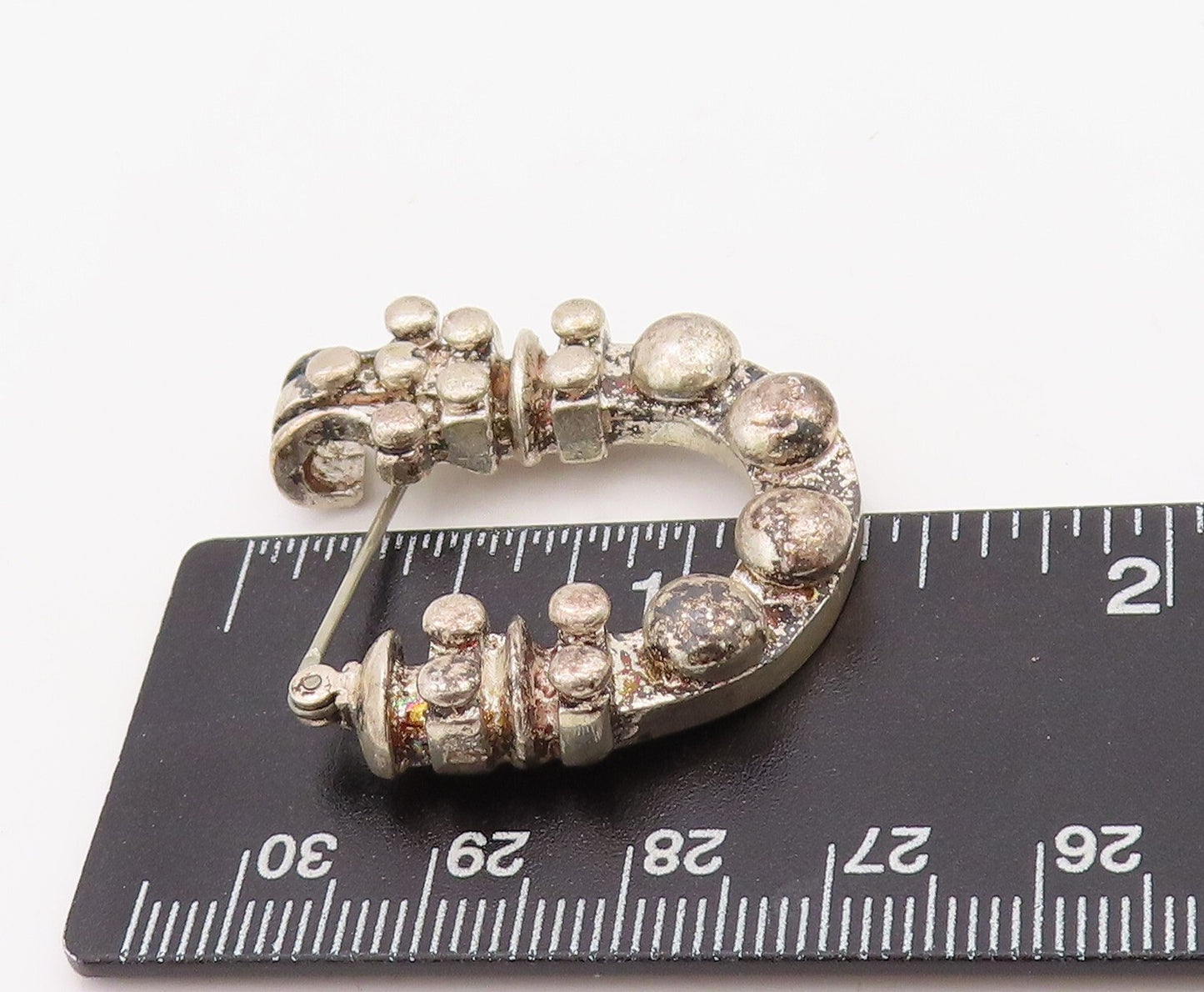 925 Sterling Silver Vintage Brooch Pin Antique Beaded Carved Solid U  BP11246