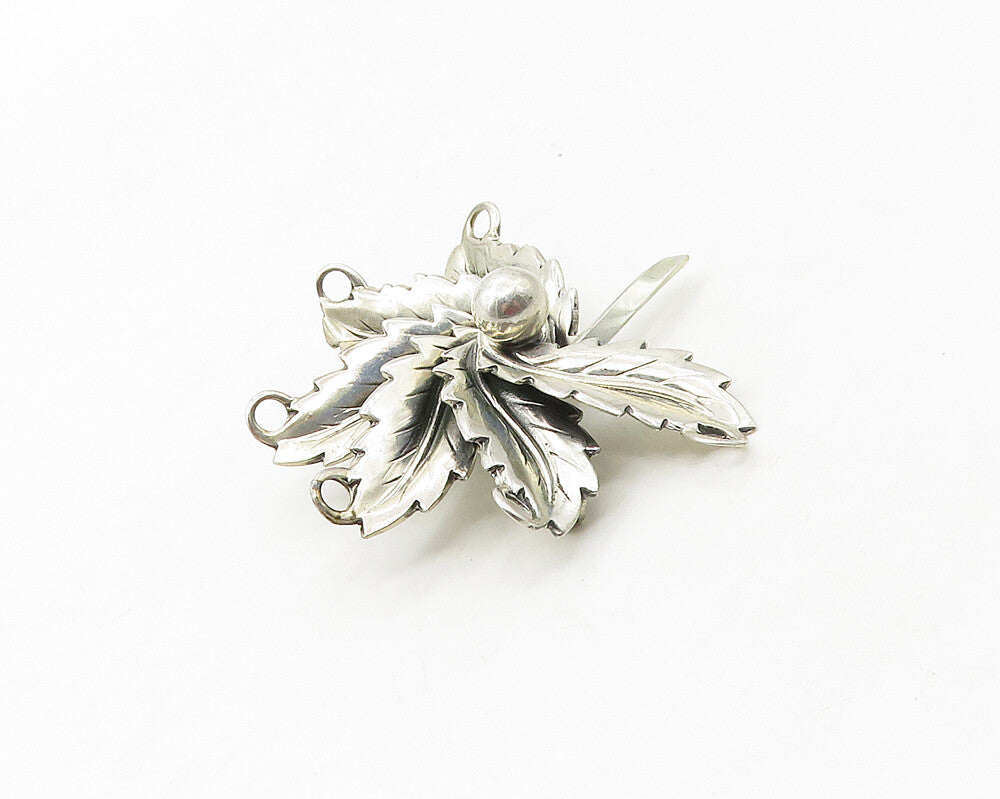 JEWEL ART 925 Sterling Silver  Vintage Shiny Floral Leaf Brooch Pin  BP6762