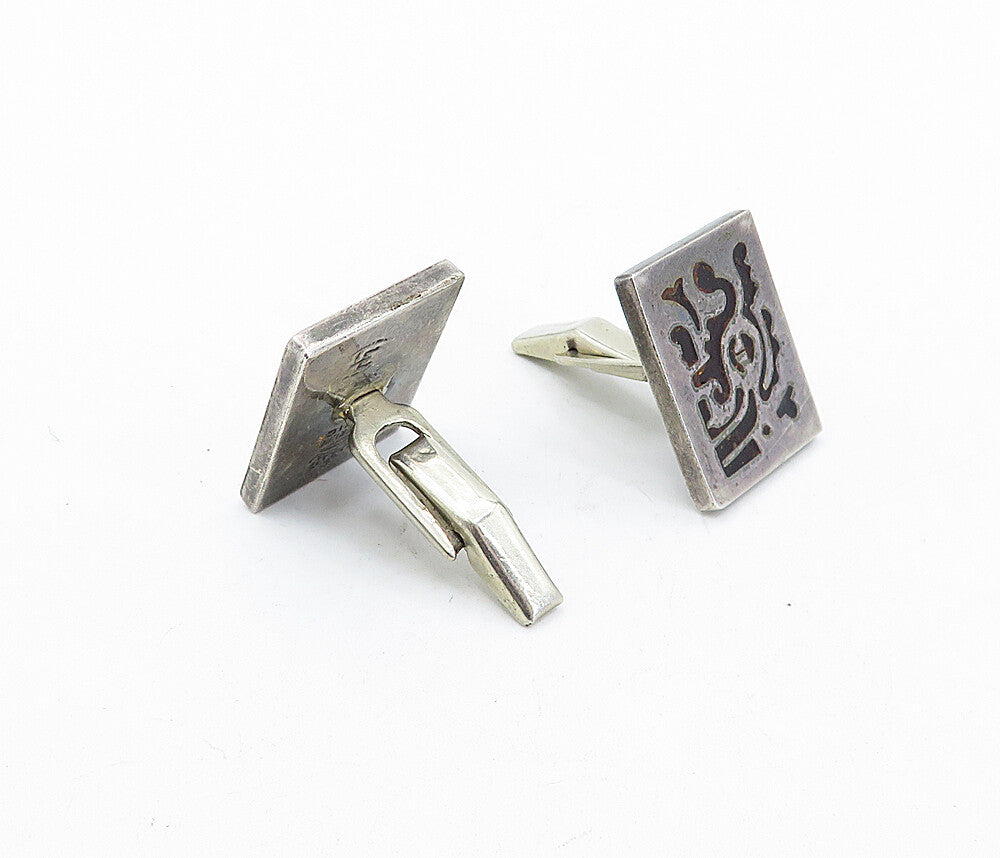 MEXICO 925 Sterling Silver  Vintage Enamel Patterned Square Cuff Links  TR1124