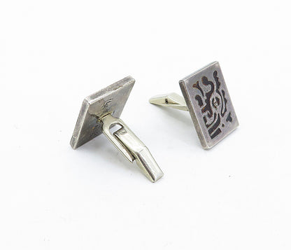 MEXICO 925 Sterling Silver  Vintage Enamel Patterned Square Cuff Links  TR1124
