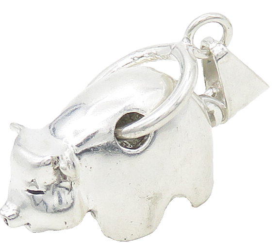 MEXICO 925 Sterling Silver  Vintage Shiny Polished Pig Motif Pendant  PT13429
