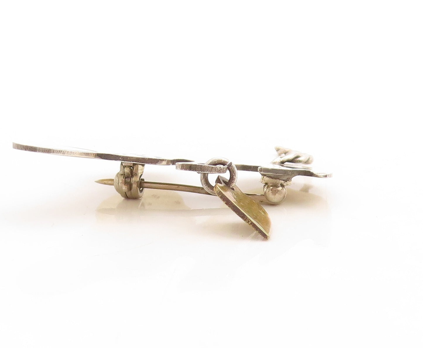 925 Sterling Silver Vintage Brooch Pin MEXICO Puppy Dangling Heart  BP11413
