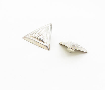 MEXICO 925 Sterling Silver  Vintage Hollow Triangle Non Pierce Earrings EG4581