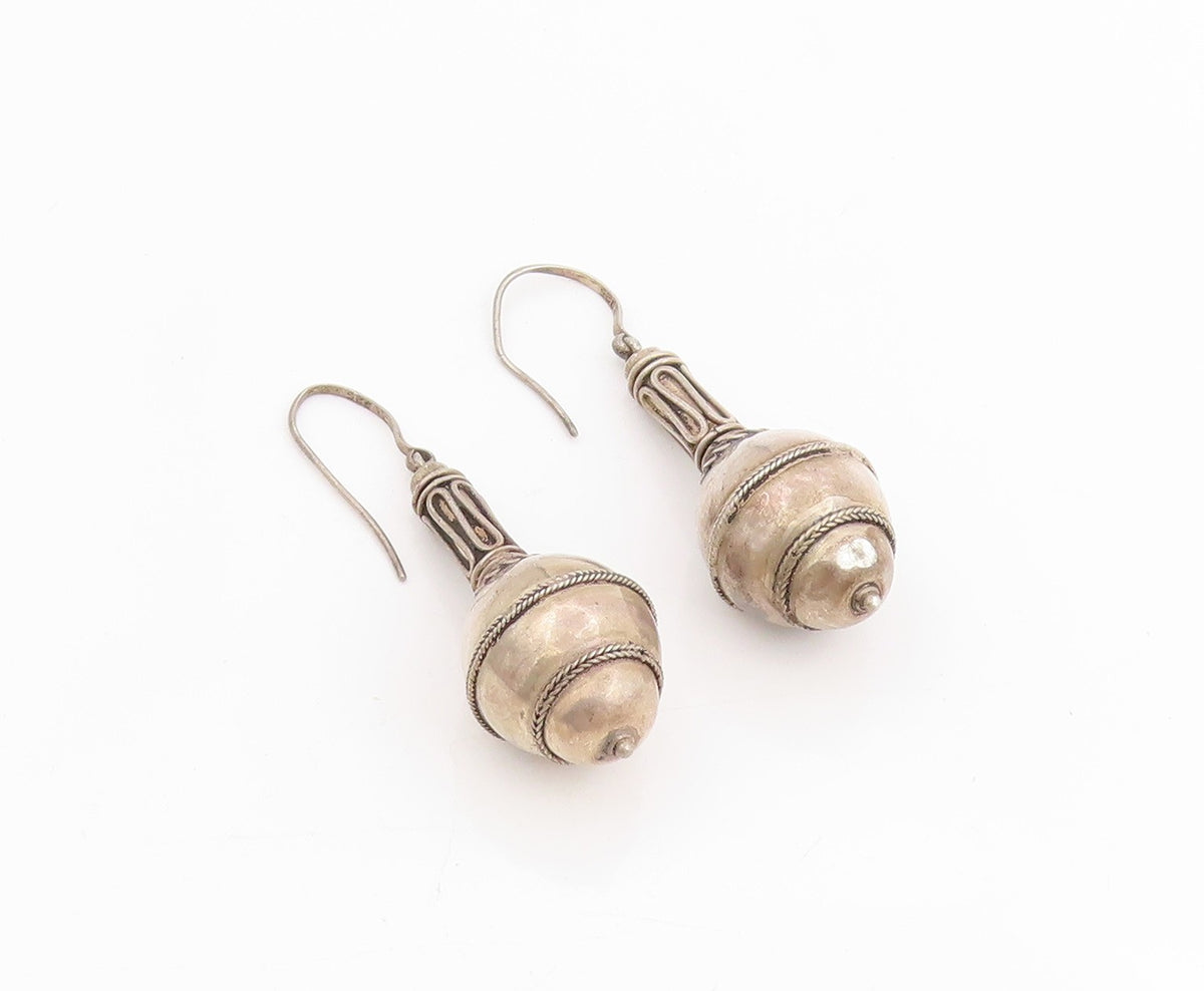 925 Sterling Silver Vintage Earrings Classic Bohemian Gada Shape Dangles EG13758