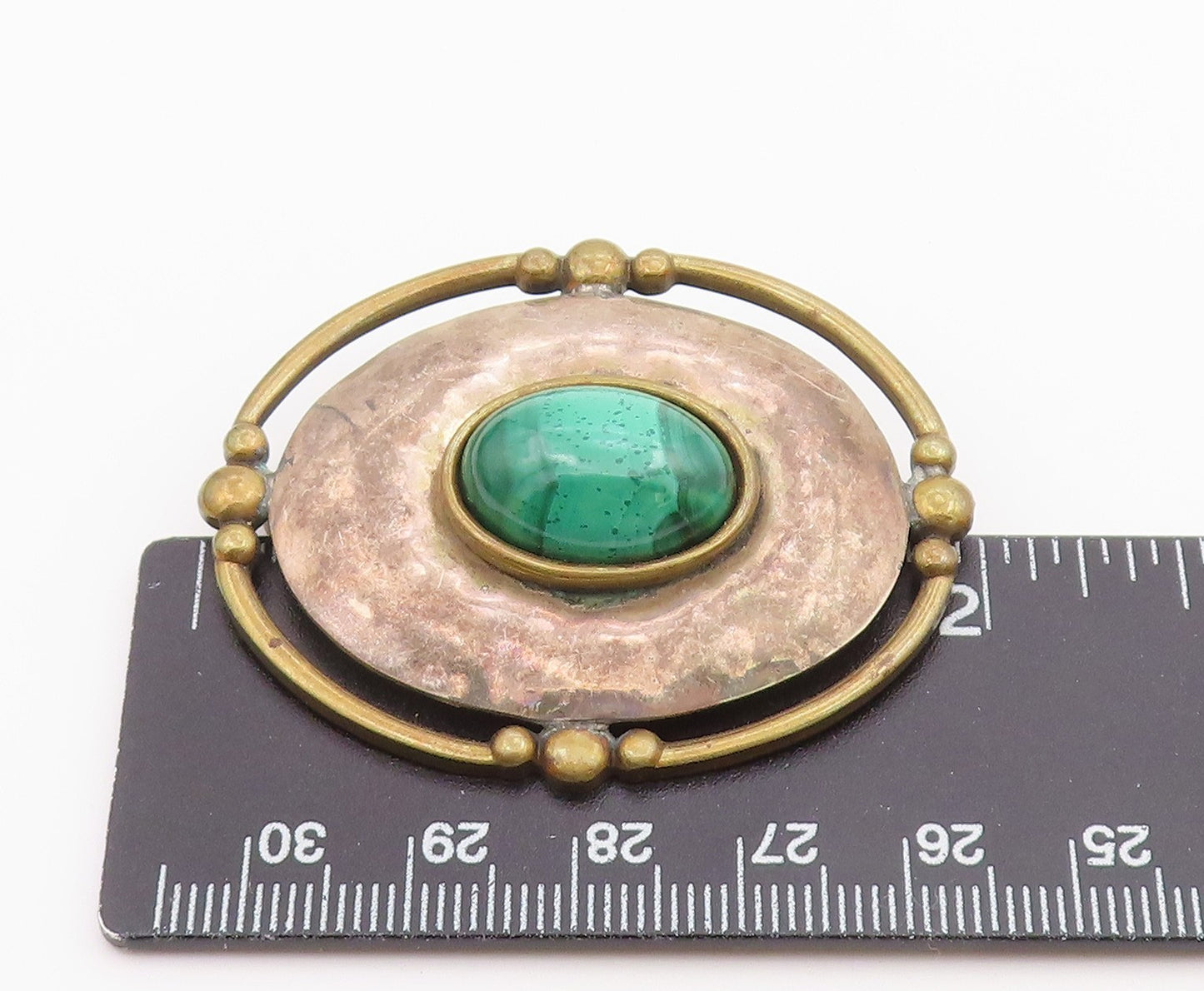 LOUIS BOOTH 925 Silver  Vintage Oval Beaded Malachite Brooch Pin  BP9657
