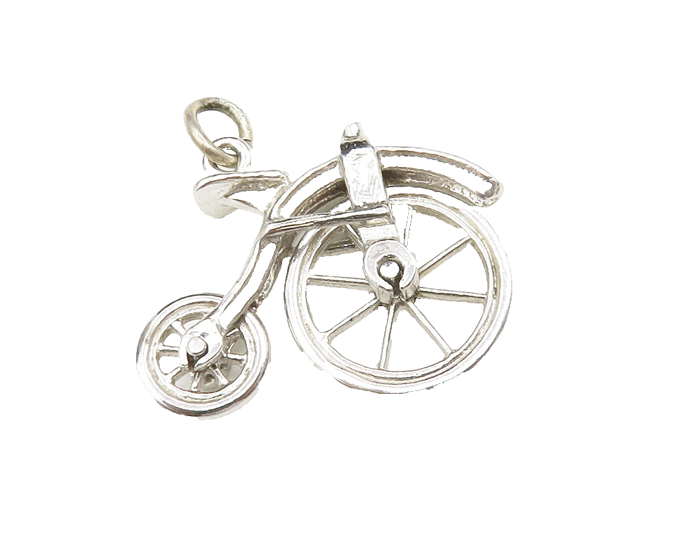 925 Sterling Silver Vintage Shiny Penny Farthing Bicycle Pendant  PT10237