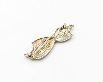 925 Sterling Silver  Vintage Shiny Smooth Ribbon Motif Brooch Pin  BP7470
