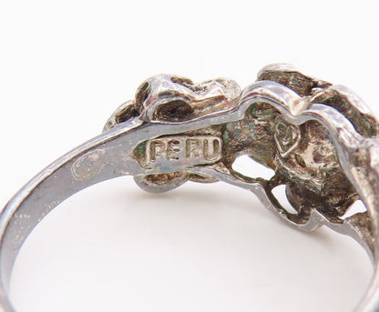925 Sterling Silver Vintage Ring CZ Carved Floral Statement Band  Sz 7  RG34461
