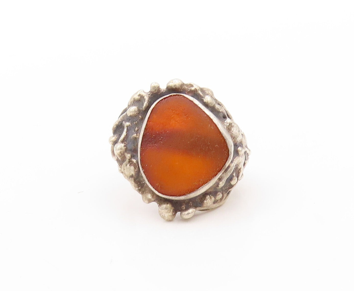 925 Sterling Silver Vintage Ring European Brutalist Gemstone  Sz 7.5  RG31413