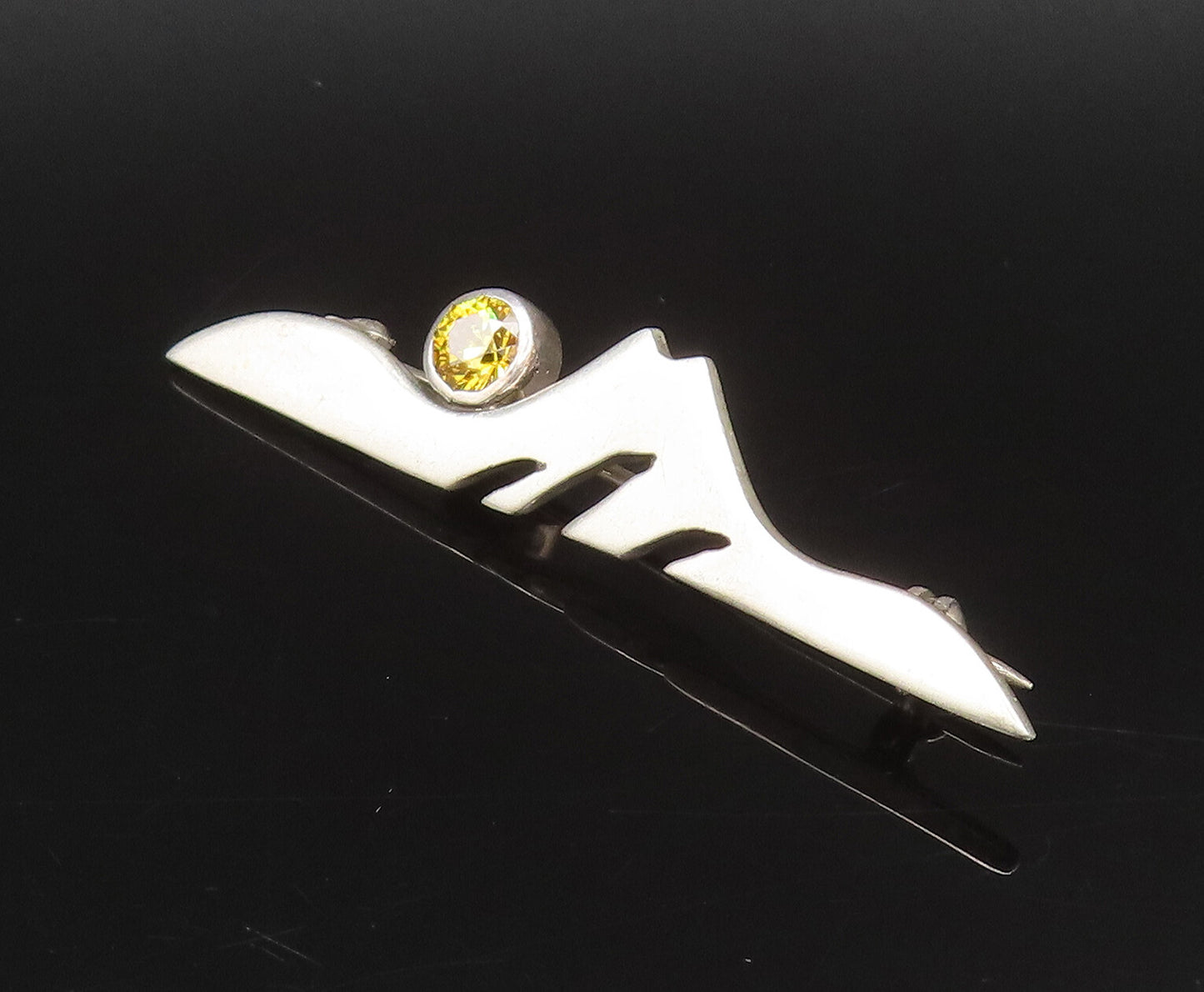 DESIGNER 925 Silver  Vintage Modernist Cubic Zirconia Brooch Pin  BP10071